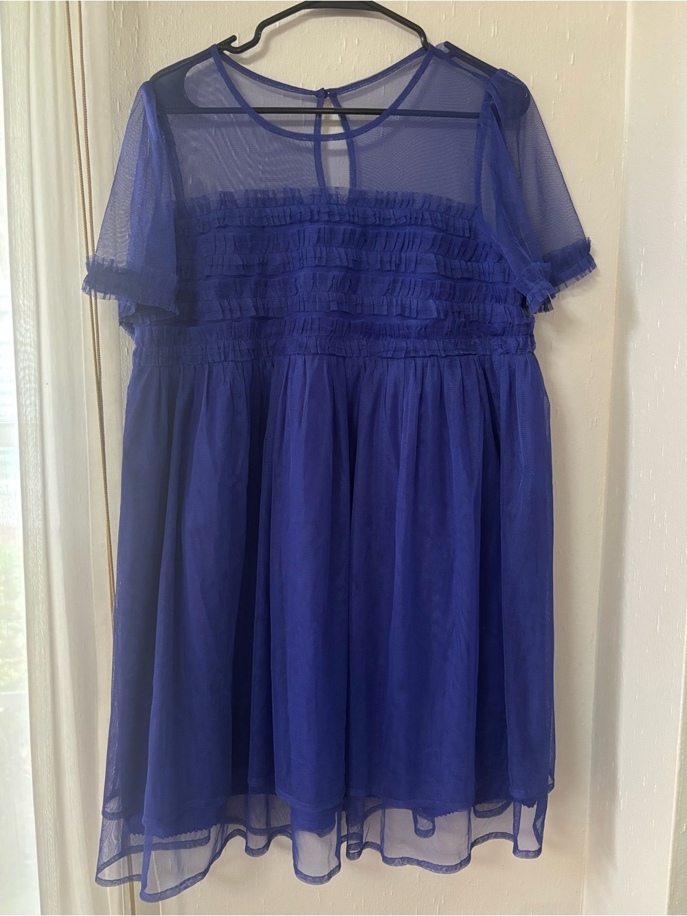 Anthropologie - Sheer Ruffled Babydoll Tunic Dress - Electric Blue - Picture 3 of 4